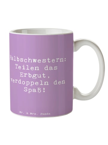 Mr. & Mrs. Panda Teetasse Spruch Halbschwester Freude mit Spruch in Lavendeltraum