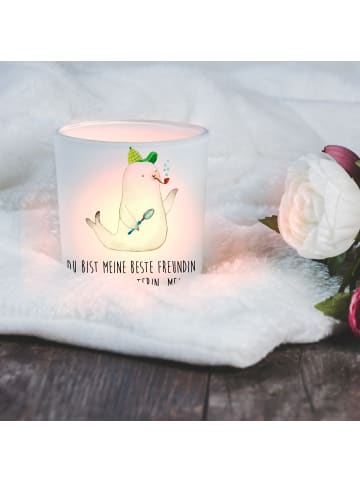 Mr. & Mrs. Panda Teelichthalter Glas Robbe Sherlock mit Spruch in Transparent