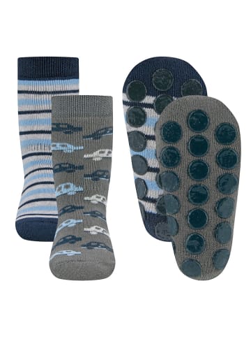 ewers 2er-Set Stoppersocken ABS 2er Pack Autos/Ringel in tinte-steingrau