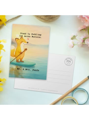 Mr. & Mrs. Panda Grußkarte Fuchs Stand Up Paddling Design mit Sp... in Weiß