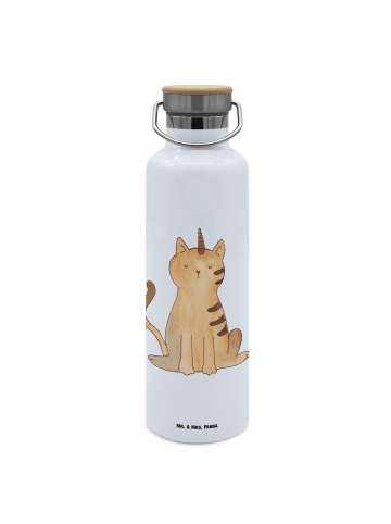 Mr. & Mrs. Panda Isolierte Trinkflasche Einhorn Katze ohne Spruch in Weiß