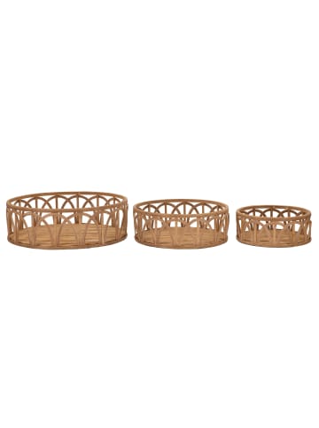 Mauro Ferretti Set mit 3 leeren, braunen Rattan-Taschenboxen, Ø cm 50x16-40x14-30x12