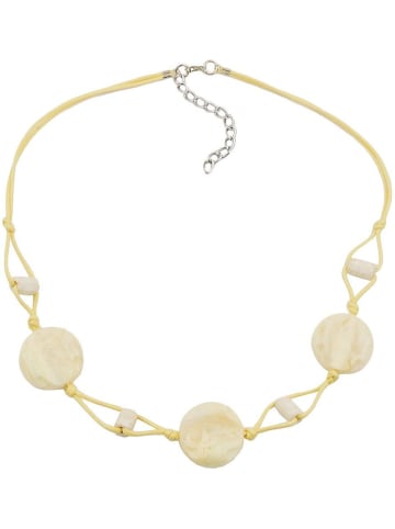 Gallay Kette 3x Scheibe creme-beige-marmoriert Kordel gelb 45cm in hellgelb