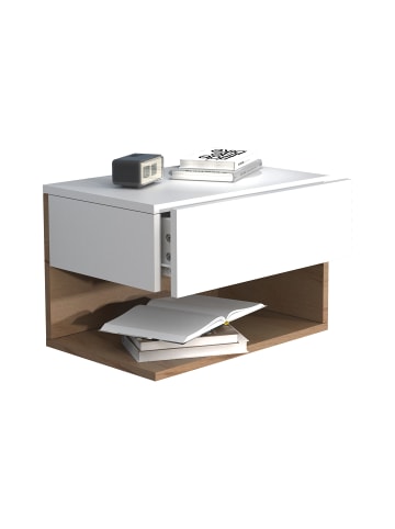 VCM  Wandschublade Wand Hänge Nachttisch Usal XL 45cm in Weiß / Honig-Eiche