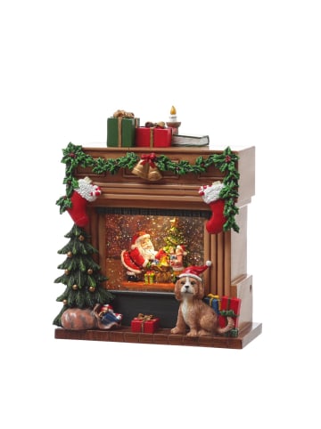 MARELIDA LED Wasserlaterne Kamin mit Weihnachtsmann mit Musik H: 23cm in bunt