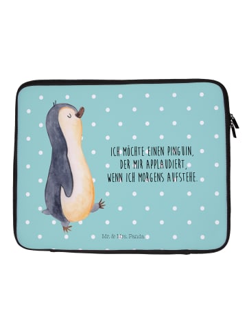 Mr. & Mrs. Panda Laptop Tasche Pinguin mHerzieren mit Spruch in Türkis Pastell