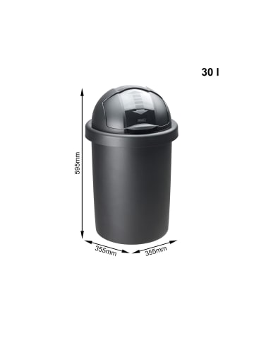 Rotho Roll Bob runder Mülleimer 30l mit Deckel, Kunststoff (PP) in Schwarz