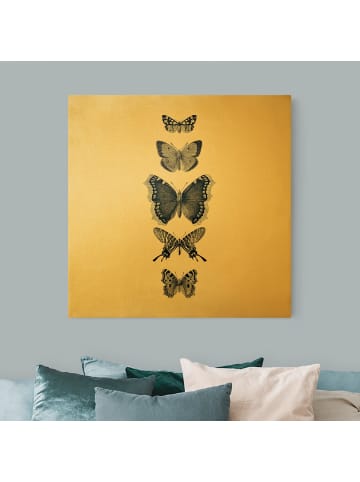 WALLART Leinwandbild Gold - Tusche Schmetterlinge auf Beige in Grau