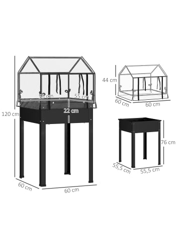 Outsunny Hochbeet in Schwarz 100L x 48B x 124H cm