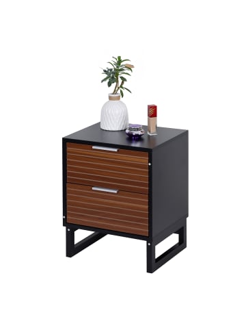 relaxdays Nachttisch in Braun/ Schwarz - (B)40 x (H)50 x (T)33 cm