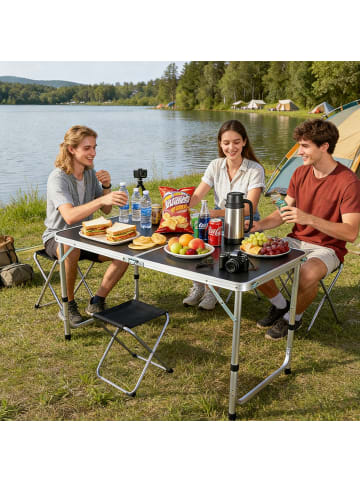 relaxdays Campingtisch mit 4 Hockern in Schwarz