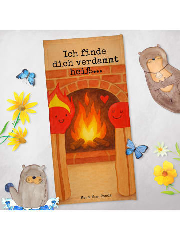Mr. & Mrs. Panda Handtuch Streichhölzer Design mit Spruch in Grau Pastell