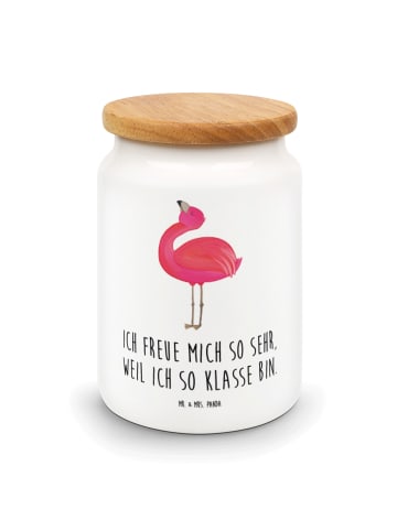 Mr. & Mrs. Panda Keksdose Flamingo Stolz mit Spruch in Weiß