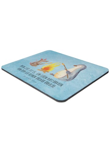 Mr. & Mrs. Panda Laptop Mousepad Pinguin Lagerfeuer mit Spruch in Eisblau
