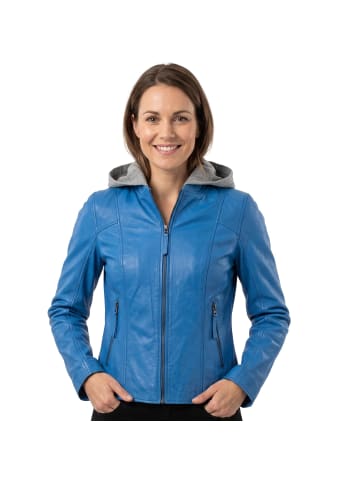 JILANI Lederjacke Lammnappa Kapuze in Blau