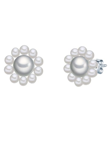 Valero Pearls Perlen-Ohrstecker Blüte Sterling Silber Süßwasser-Zuchtperle in grau