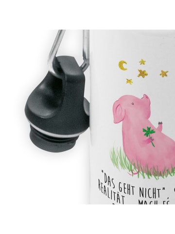 Mr. & Mrs. Panda Trinkflasche Schwein Glück mit Spruch in Weiß