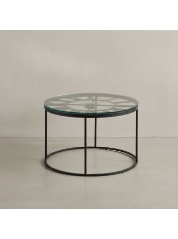 KADIMA DESIGN Couchtisch Glas Metall 60x60x43 cm Sofatisch mit Deko-Uhr,