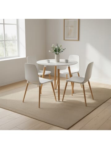 relaxdays Esstisch in Weiß/ Natur - (H)75 x Ø90 cm