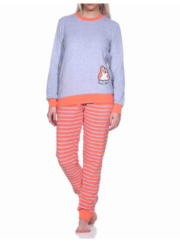 NORMANN Frottee Pyjama langarm Bündchen und Pinguin Stickerei - 71470 in rot