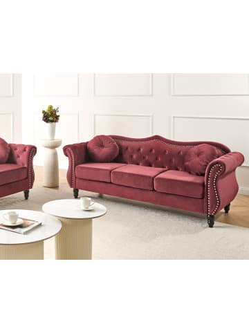 Beliani 3-Sitzer Sofa SKIEN in Rot/Schwarz - (W) 204 x (H) 86 x (L) 78 cm