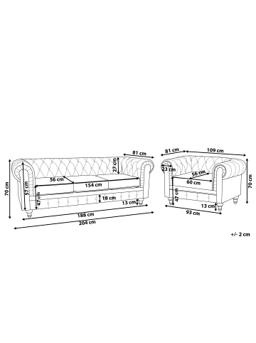 Beliani 2-tlg Chesterfield Sofa CHESTERFIELD in Gold/Schwarz