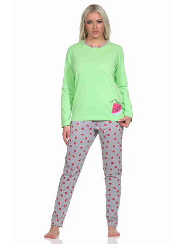 NORMANN Schlafanzug lang Melone Pyjamahose allover - 77379 in grün