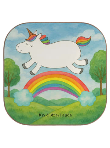 Mr. & Mrs. Panda Bierdeckel Einhorn Regenbogen Design ohne Spruch in Weiß