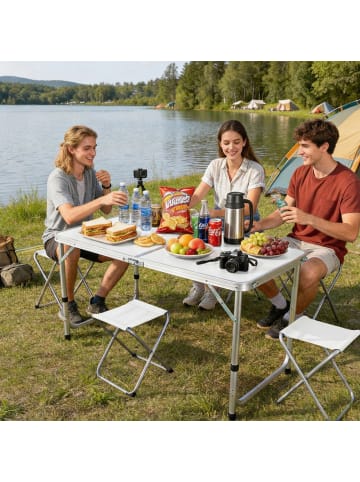 Campingtisch mit 4 Hockern in Weiß