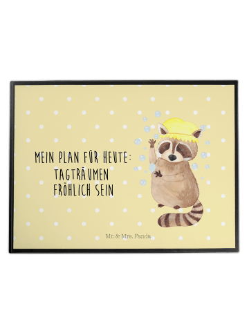 Mr. & Mrs. Panda Tischschutz Waschbär mit Spruch in Gelb Pastell