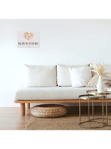 Mr. & Mrs. Panda Schild Otter Herz mit Spruch in Grau Pastell