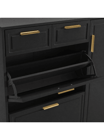 ABRIHOME Schuhschrank in Schwarz 120x24x107 cm mit 2 Schubladen 2 Türen Klappfach