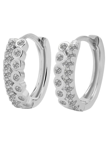 Adeliás Damen Ohrringe – Klappcreole aus 925 Silber mit Zirkonia in silber