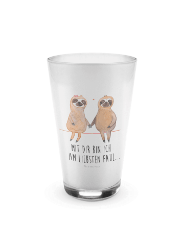 Mr. & Mrs. Panda Latte Macchiato Glas Faultier Pärchen mit Spruch in Transparent