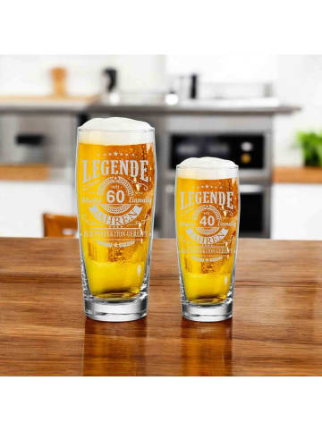 LUXENTU Willi Becher Bierglas mit Gravur Legende seit 80 Jahren 0,5 l transparent in transparent