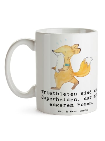 Mr. & Mrs. Panda Tasse Triathlon Superheld mit Spruch in Weiß