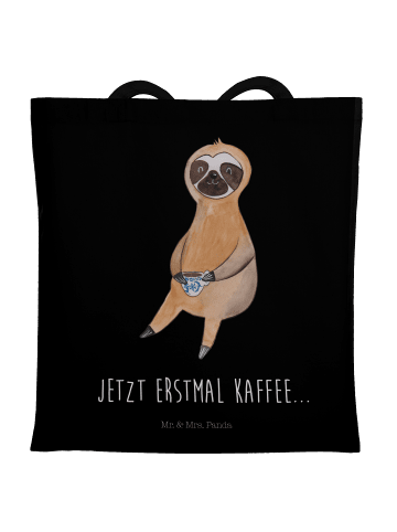 Mr. & Mrs. Panda Jutetasche Faultier Kaffee mit Spruch in Schwarz