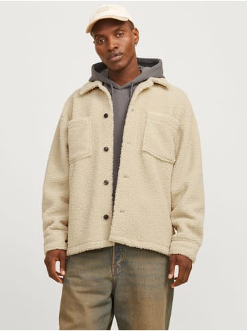 Jack & Jones Karierte Teddy Fleecejacke mit Knopfleiste Holzfällerhemd in Sand