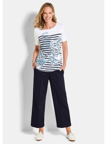 GOLDNER Kurzgröße: Jerseyshirt mit maritimen Print in weiß / marine / gemustert