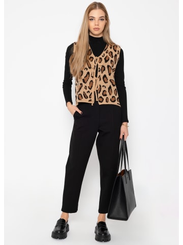 SASSYCLASSY Leo-Strickweste mit Schleifenverschluss in Beige