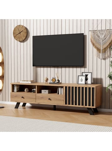 ABRIHOME TV-Schrank mit 2 Schubladen in Holzfarbe 150*38*44cm
