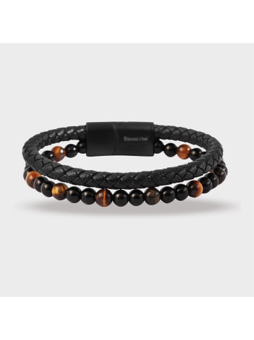 Adeliás Unisex Armband aus Leder mit Perle 21 cm in schwarz