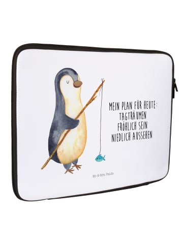 Mr. & Mrs. Panda Notebook Tasche Pinguin Angler mit Spruch in Weiß