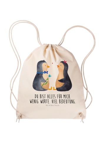 Mr. & Mrs. Panda Baumwolltasche Pinguin Pärchen mit Spruch in Creme