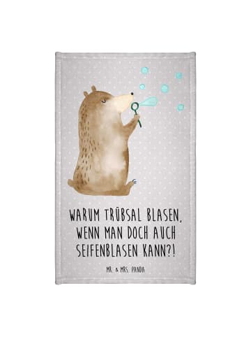 Mr. & Mrs. Panda Gästehandtuch Bär Seifenblasen mit Spruch in Grau Pastell