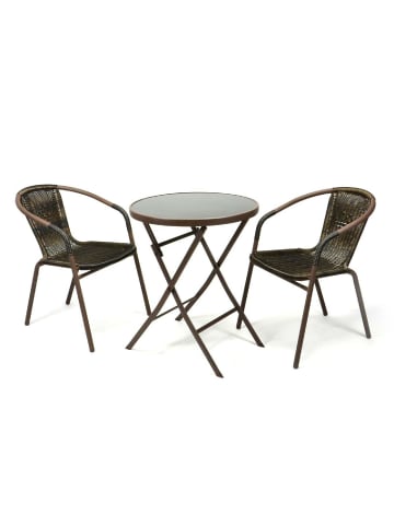 VCM  3-tlg. Bistroset Balkon Stuhl Tisch Set Braun in Braun