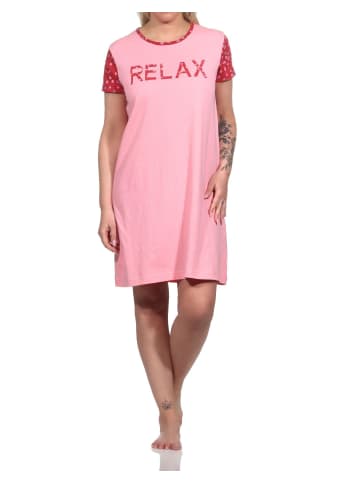 NORMANN Kurzarm Nachthemd Casual Look - 74897 in rosa