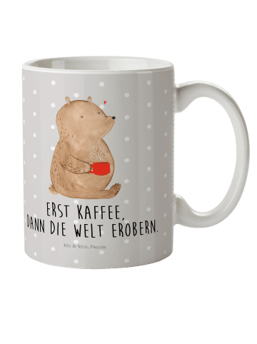 Mr. & Mrs. Panda Kindertasse Bär Kaffee mit Spruch in Grau Pastell