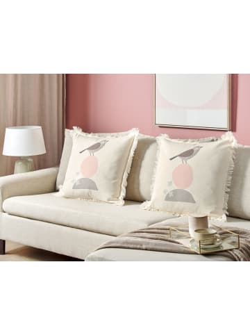 Beliani 2er-Set Dekokissen WATTLE in Beige/Grau/Rosa