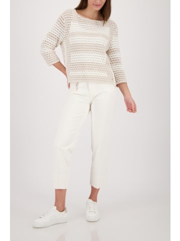 monari Pullover mit Streifen-Details und Häkeloptik in Champagne Beige Gemustert